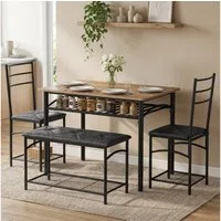 HOMCOM Essgruppe Esstisch-Set für kleine Räume, (Set, 4-tlg., 1 Tisch, 2 Stühle, 1 Bank), Platzsparend mit Ablage und Stauraum