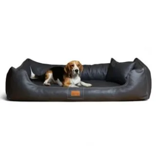 Tierlando ® Orthopädisches Hundebett Maddox Kunstleder Hundesofa Mittelgroß Große Hunde Hundesofa XL XXL schwarz/ graphit 1,5 m, 25 cm, 1 m
