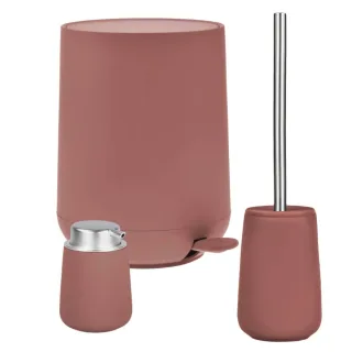 Bad-Accessoires Nova Set 3-teilig peach red | Zone Denmark Komplettset aus Soft-Touch Seifenspender, Toilettenbürste & Treteimer für das Badezimmer.