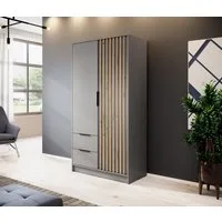 MOEBLO Kleiderschrank JOHN (Latten aus Holz, Loft Stil IndustrieSchrank Aufbewahrungsschrank (Spannstange) mit Regalböden Spannstange & 2 Schubladen, Industrieschrank für Schlafzimmer, Schlafzimmerschrank mit 2/3/4 drehbaren Türen, 2 Schubladen)