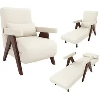 Flieks Loungesessel 3-in-1-Umbausessel mit Schlaffunktion (6-fach verstellbare Rückenlehnenfunktion, 1-St., Beine und Armlehnen aus Massivholz), Klappsessel Polstersessel mit Relaxfunktion Einzelsofa Leinen