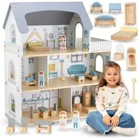 Mamabrum Puppenhaus Großes Puppenhaus aus Holz mit Zubehör und Spielfiguren