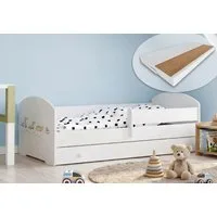 Kids Collective Kinderbett 70x140 / 80x160 cm Komplettset mit Matratze & Schublade (Bett für Jungen und Mädchen, Einzelbett für Kinder von 2 - 10 Jahren), komplettes Set mit Dinosaurier I Motiv für Jungen & Mädchen 80x160 cm