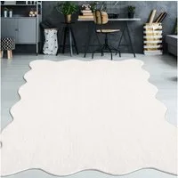 TeppichHome24 Teppich Creme Teppich pflegeleicht moderne Wellenform, rechteckig, Höhe: 19 mm