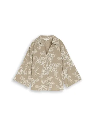 Tom Tailor - Oversize Bluse mit Blumen-Stickereien olive white big flower design - Gr. - 36