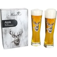 MamboCat Bierglas Alois 2er Set Weizenbierglas 0,5 L Hirschmotiv Geschenkverpackung, Glas
