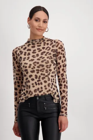 monari - Mesh-Shirt mit Leomuster milk chocolate gemustert - Gr. - 44