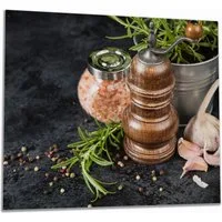 Wallario Herd-Abdeckplatte Salz und Pfeffer mit Knoblauch und Rosmarin, ESG-Sicherheitsglas, (Glasplatte, 1 tlg., inkl. 5mm Noppen), verschiedene Größen