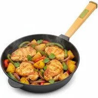 BIG-PAN Bratpfanne Ø28cm Gusseisenpfanne 70 mm hoch Holzgriff Gußeisenpfanne Bratpfanne, Gusseisen