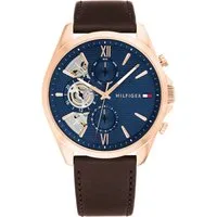 Tommy Hilfiger Multifunktionsuhr BAKER 1710645, Quarzuhr, Armbanduhr, Herrenuhr, Lederarmband, analog, Tag, Wochentag