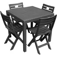 Progarden Garten-Essgruppe Gartenmöbel Sitzgruppe Anthrazit 5 Tlg. Set, (Set, 5-tlg., Tisch + 4 Klappstühle), UV-Beständig, Robust, Wetterfest, Made in Italy, Hochwertig