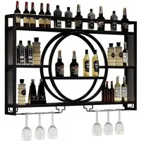 TUWENA Weinregal Weinregal Metall, Wandmontage 3-stöckiges Barregal, schwebende Regal, Küchenaufbewahrung mit Weinglashalter, für Küche, Esszimmer, Bar, Deko