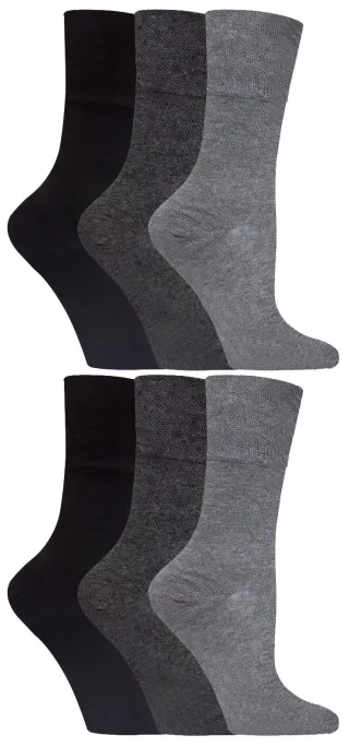 Gentle Grip - 6 Paar Damen Diabetiker-Socken mit Honigkamm-Oberteil und handgekettelten Zehennähten - Grau 36