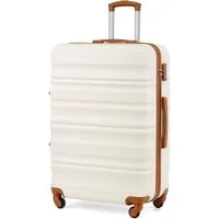 LuxusKollektion Hartschalen-Trolley Hartschalen Koffer Trolley TSA Schloss 4 Großer Koffer Weiß Braun