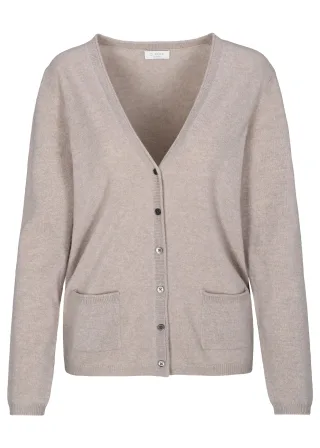 CLARINA - NOS V-Cardigan, 1/1 Arm, uni 202 SAND MEL. - Gr. - 42