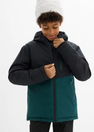 bonprix wasserdichte Winterjacke im Colourblocking mit Kapuze, grün, Gr.164/170, Praktische Jungen Winterjacke