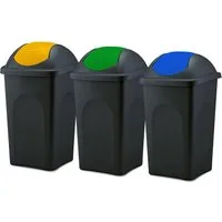 BigDean Mülleimer 3x 60L schwarz Schwingdeckel blau gelb grün Abfalleimer Mülltonne, XL Mülleimer, Schwingdeckel, 60L, Dezente Optik