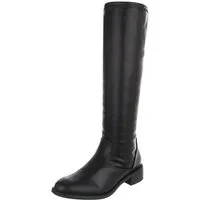 Ital-Design Damen Kniehochstiefel mit Blockabsatz, elegant Stiefel (92078913) Blockabsatz Flache Stiefel in Schwarz