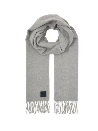 Tom Tailor - Winterschal mit Fransen und kleinem Logo-Label grau - Gr. - ONE SIZE