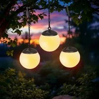 Spetebo LED Solarleuchte Leuchtkugel weiß zum Hängen 29 x 10 cm, 3er Set, LED fest integriert, warm weiß, mit IP44 Spritzwasserschutz
