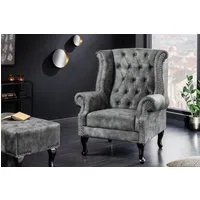 riess-ambiente Ohrensessel CHESTERFIELD 105cm grau / dunkelbraun (Einzelartikel, 1-St), Wohnzimmer · Samt · Holz · Relax · Schlafzimmer