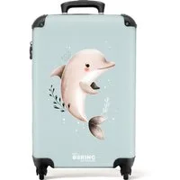 NoBoringSuitcases.com© Kinderkoffer Beigefarbener Delphin in blauem Wasser 55x35x20cm, 4 Rollen, Kinder Koffer Klein, Trolley Handgepäck, Reisekoffer