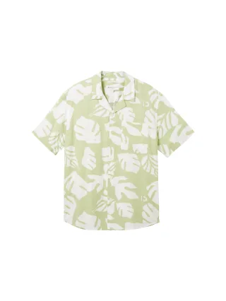 Denim Tom Tailor - Relaxed Hemd mit Allover-Print green white big leaves print - Gr. - L
