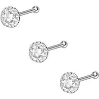 PIERCINGLINE Nasenpiercing SET 925er Silber Nasenstecker Pin EINGEFASSTER KRISTALL (Nasenstecker, 3er SET1 = Kristallklar)