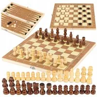 kinderplay Spielesammlung 3-in-1 Holz Brettspiel – Schach Dame Backgammon – Familien Spaß