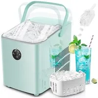 FOHERE Eiswürfelmaschine Klein, 14kg/24h, 6 Min. Eis, 2 Bullet Ice Größen, selbstreinigend, Party/Büro, grün