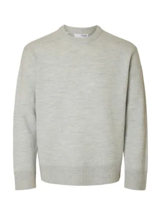 selected men - SLHARNE LS KNIT RELAXED WOOL CREW NECK light grey melange - Gr. - XL