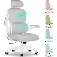 Fukstern Bürostuhl Ergonomischer Bürostuhl mit 90° klappbaren Armlehnen (Verstellbare Kopfstütze, atmungsaktiver Mesh-Bezug, Rücken- und Taillenstütze, Neigung fixierbar bei 90° (maximal kippbar bis 135), bis 150 kg belastbar