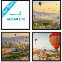 PHOTOLINI Bilderrahmen Sets quadratisch 40x40 cm aus MDF Holz mit Acrylglas & Zubehör, für 4 Bilder (4er Set), 4er Set moderne Posterrahmen Schwarz