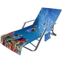 Bwecuy Strandtuch Ozean Schonbezug für Gartenliege Frottee Liegenauflage Garten, Sonnenliege Handtuch mit 2 Taschen Stuhl Strandtuch