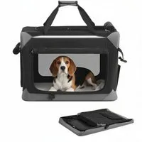 FEANDREA Hunde-Transportbox Hundebox faltbar, Hundetasche, Oxford-Gewebe, tintenschwarz-taubengrau, mit 4 Türen aus Netzstoff, Griffen, Tasche, 60 cm, für kleine Hunde