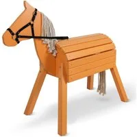 Pink Papaya Holzpferd Reitpferd aus Holz für Kinder, Holzpferd mit Mähne und Schweif, langlebig und wetterfest, fördert Kreativität und Motorik
