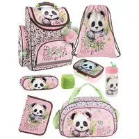 Familando Schulranzen Panda Bär Schultasche, rosa, für Mädchen 1. bis 4. Klasse (Set, 8-tlg., inkl. Federmappe, Lunch-Set und Sporttasche), ergonomisch, 1.010 Gramm leicht, 18L Volumen