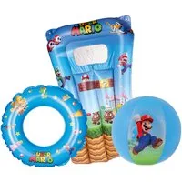 Happy People Luftmatratze Strandset Super Mario Luftmatratze, Schwimmring, Strandball, für den Sommer