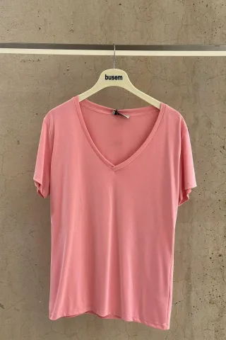 V-Ausschnitt Kurzarm Modal Bluse