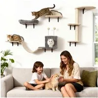 PawHut Katzen-Kletterwand Wandmontiertes Design, für 1-3 Katzen, Beige