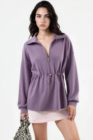 Reißverschluss-Kragen-Sweatshirt mit verstellbarem Bund
