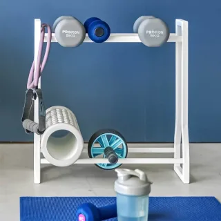 Yamazaki Hantelregal Wohnraum-Design Tower – Metall weiß. Helle Ästhetik für Ihr Home Gym, die perfekt mit Ihrem skandinavischen Wohnstil harmoniert.