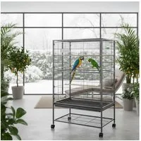 Feel2Home Voliere Vogelvoliere Vogelkäfig Vogelhaus Grau XXL Käfig Zuchtkäfig Tierkäfig, mit Sitzstangen, Futternapf, Vogeltränke und Schmutzwanneneinsatz