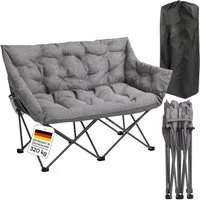 STEELSØN Campingstuhl Hoggar gepolsterter Klappstuhl mit Seitentasche (grau, 134 cm breit), XXL Campingbank für 2 Personen, Campingsofa bis 320kg