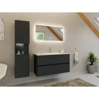 Magnolia Home Badmöbel-Set Badmöbel Set Taifun 3tlg. 100 cm mit LED Spiegel & Hochschrank Grafit