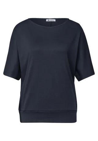 Street One - Basic Shirt mit Boat Neck und Elastikbund darkest blue - Gr. - 36