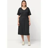 Ulla Popken Jerseykleid Jerseykleid Tunnelzug A-Linie V-Ausschnitt Halbarm