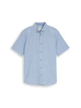 Tom Tailor - Regular Fit Kurzarmhemd mit Leinenanteil bleeched blue design - Gr. - XL