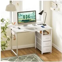 ODK Schreibtisch mit 3 Schubladen, Steckdosen & USB-Ladeanschlüssen (1-St), Kleiner Computertisch 100x45 cm