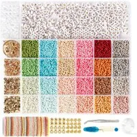 SUOOMAC Perlenarmband Set DIY Schmuckset mit Glasperlen, 2mm (Perlen- & Schmuckbastelset, 20000-tlg., DIY-Set mit 20.000 Glasperlen, Zubehör & Aufbewahrungsbox), 20.000 Glasperlen-Set mit Charms & Buchstabenperlen
